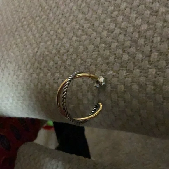 David Yurman Sterling Silver & 18k Bonded Yellow Gold Crossover Hoop Ear… - Picture 5 of 7